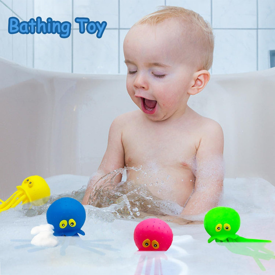 Set mit 4 Oktopus Wasserbomben, Gummi Badespielzeug für Kleinkinder, Sensorisches Stressabbau Poolsp