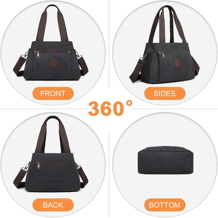 KONO Canvas Handtasche Frauen Hobo Schultertasche Vintage Top Griff Crossbody Bag Casual Multifunkti