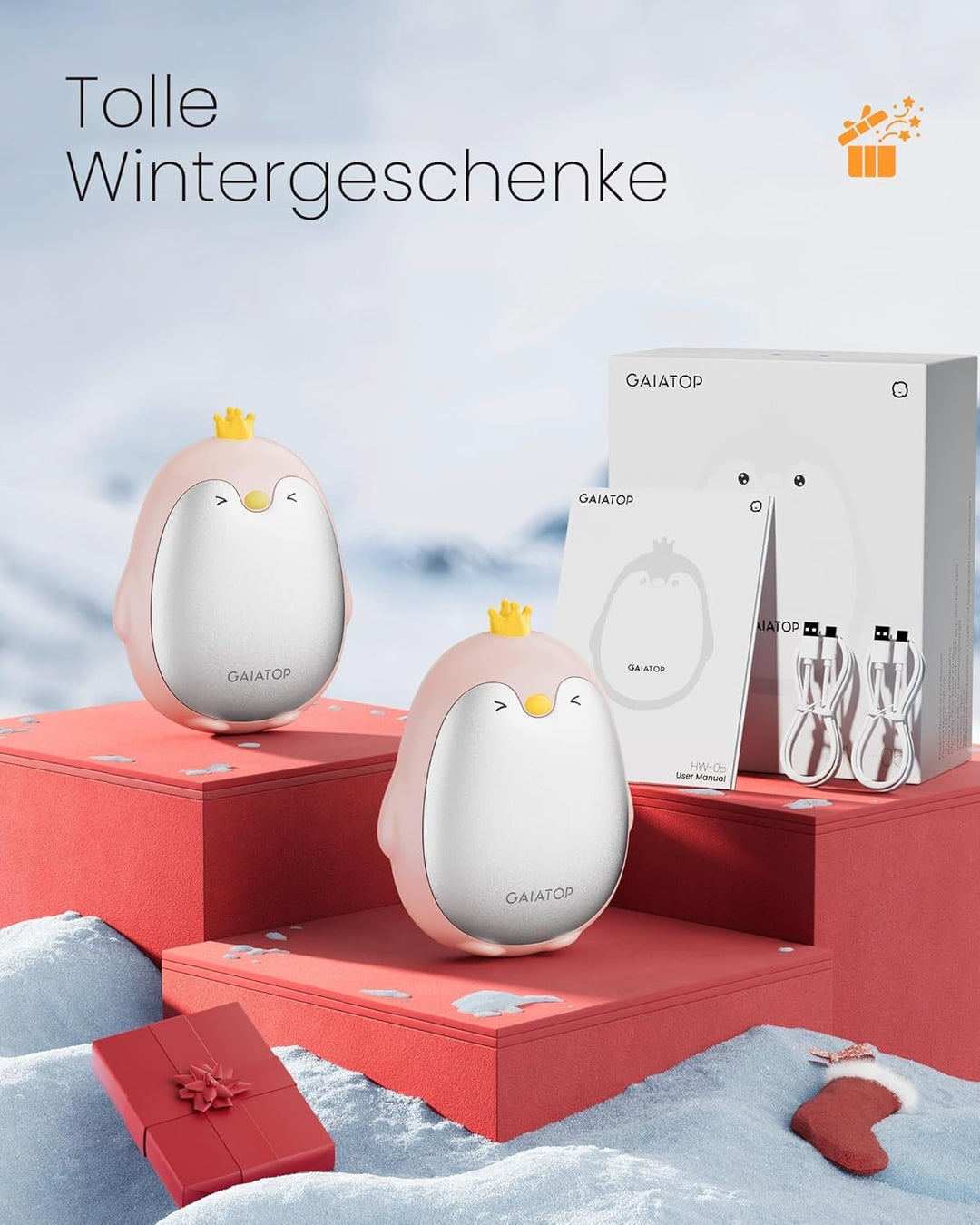 Gaiatop Handwärmer Elektrisch, 2er-Pack 3 Heizmodi Magnetisch Tragbar Taschenwärmer Wiederverwendbar