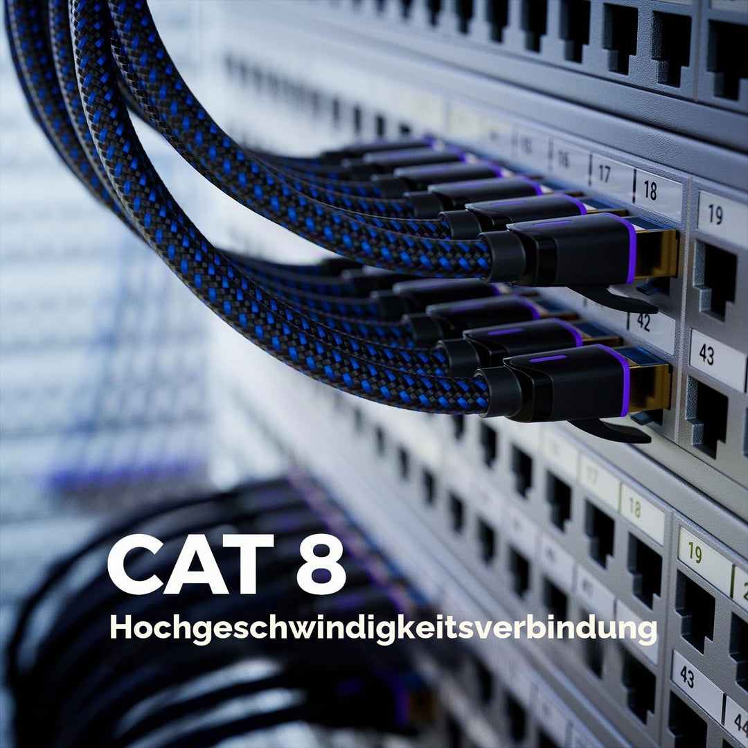 deleyCON 10m CAT 8 Netzwerkkabel (40 Gbit/s, Nylon, 100% Kupfer) S/FTP PIMF - Gigabit Ethernet Patch