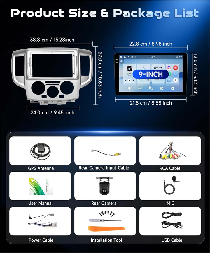 4G 128G VECHTEL 9" Bluetooth-Autoradio für Nissan NV200 2014-2018 Carplay Android Auto,Android 15,EQ