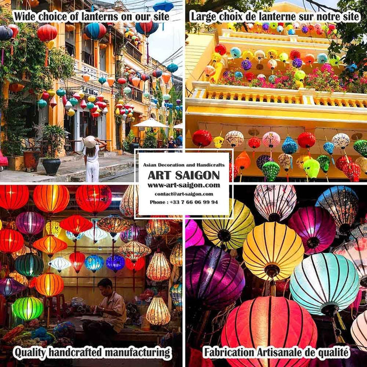 Asiatische Laterne aus Seide, Rosa, Durchmesser 30 cm – Traditionelle Hoi an Lampion aus Stoff, Bamb