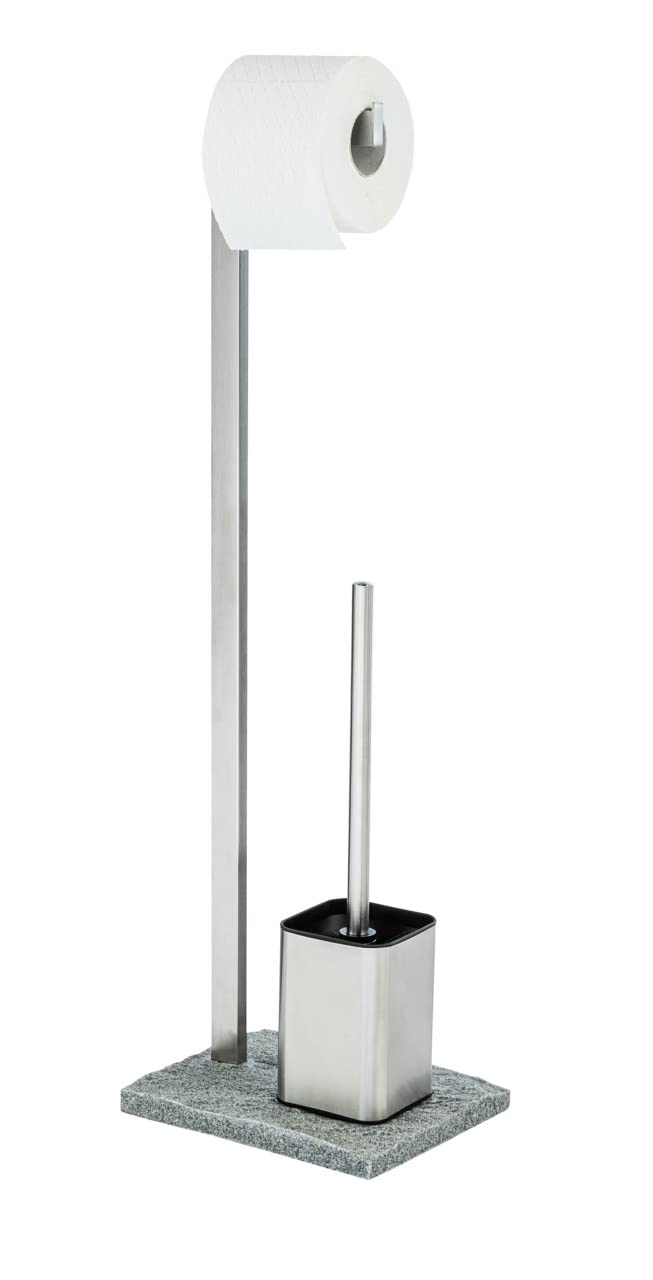 WENKO Stand WC-Garnitur Granit, Ständer für Toilettenpapier &amp; Toilettenbürste, WC-Papierhalter in St