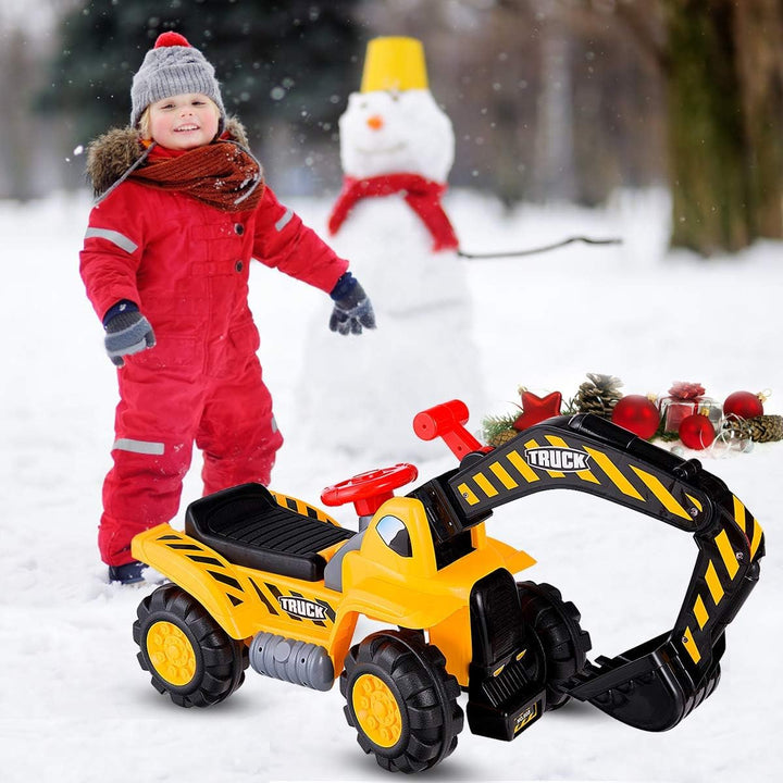 FANTASK Sitzbagger mit eingebautem Ablagefach, Kinderbagger mit Horn, Sandbagger, Rutscher Bagger, S