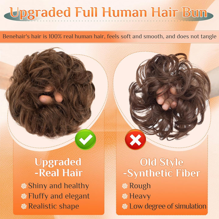Benehair Echthaar Scrunchies Hochsteckfrisur, Echthaar Haargummi Hochsteckfrisuren, 25g Echte Haare