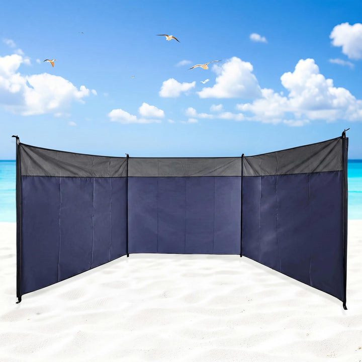 Strand Windschutz blau mit Tragetasche - 500 x 140 cm - Camping Sichtschutz mit Seil und Heringen -