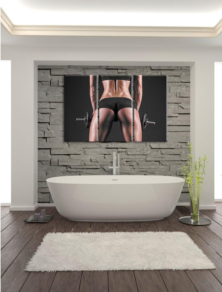 Pixxprint Sexy Frau mit Hanteln B&W Detail als Leinwandbild/Grösse: 3 Teilig (120x80 cm) cm/Wandbild