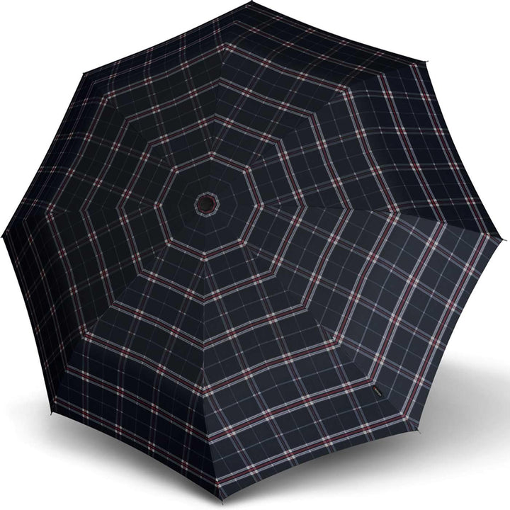 Knirps T.200 Taschenschirm Duomatic Check Navy - inkl. Futteral im Schirmdesign - Hochqualitative Ve