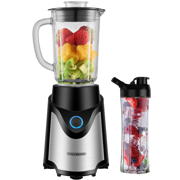 Steinborg® Standmixer mit To-Go Becher Mixer Smoothie Maker 500 Watt 600 ml Glaskrug + 570 ml To-Go
