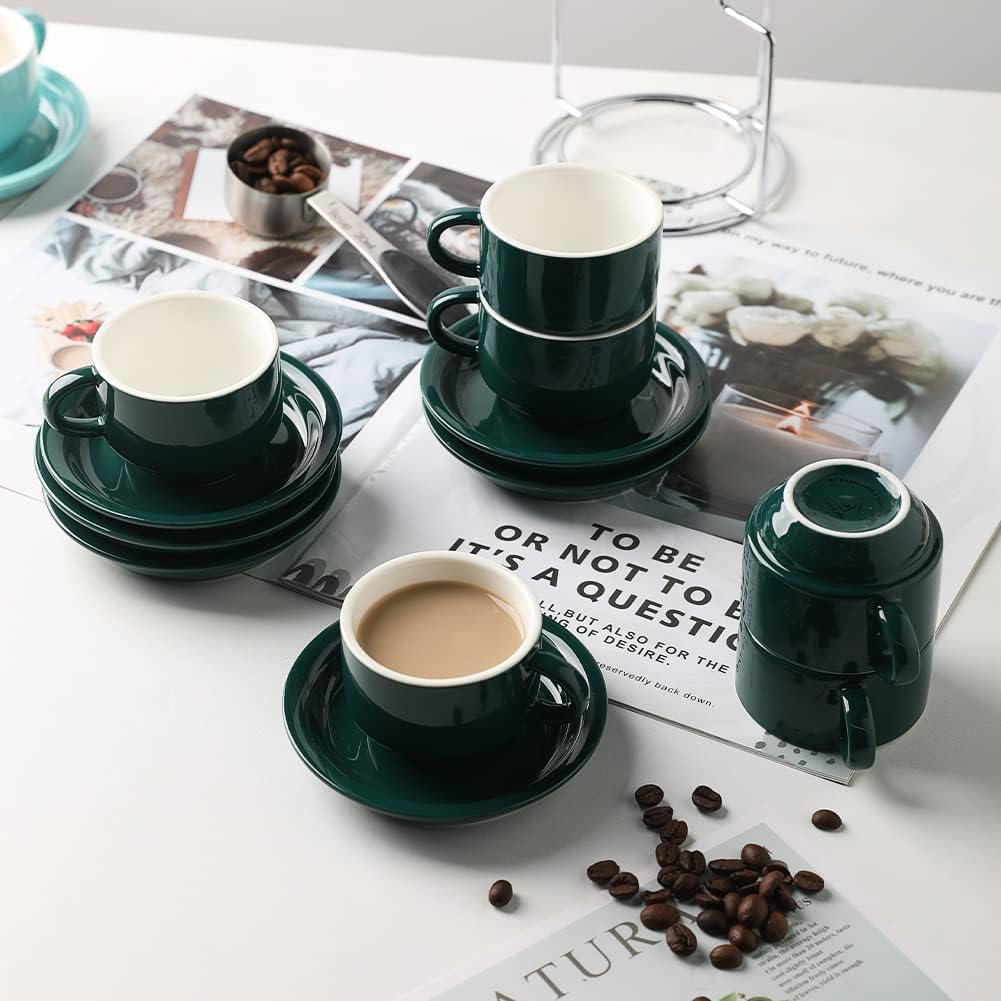 Sweejar Home Espressotasse und Untertasse, Porzellan, stapelbare Demitasse-Tassen mit Metallständer,