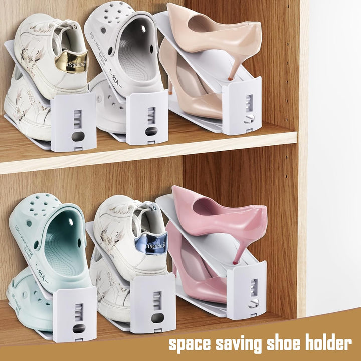12 Stück Schuhstapler Platzsparend, 3-Lagig Einstellbar Schuhe Stapeln, Schuh Organizer für Schrank,
