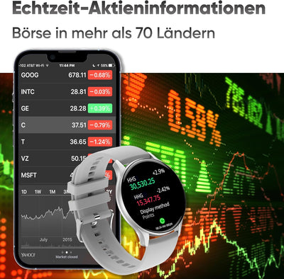 Dachma Amoled Smartwatch Rund - Android Damen mit Whatsapp Funktion Telefonfunktion Silber Telefonie