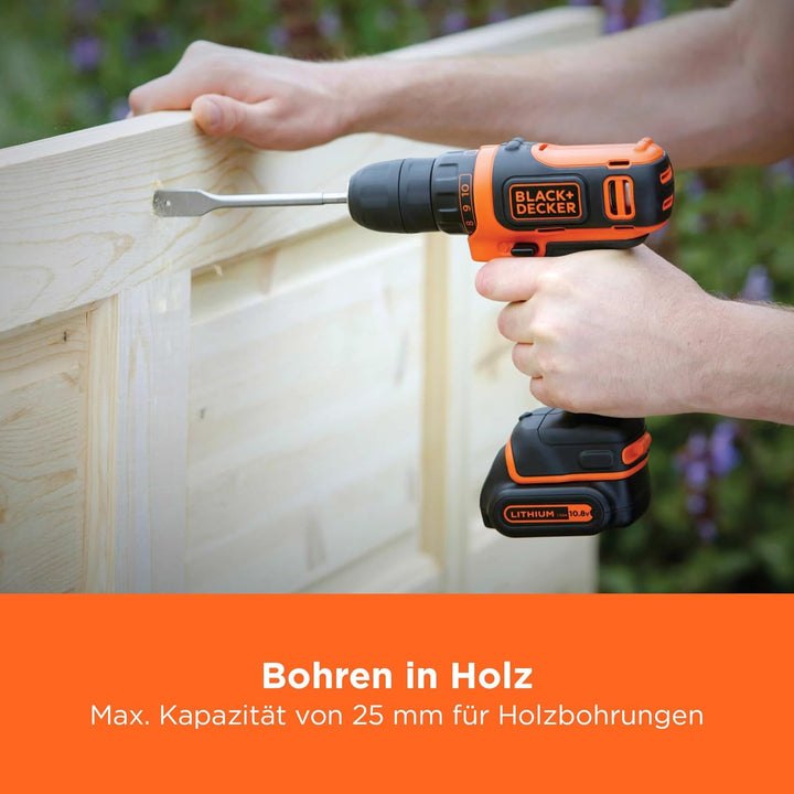 Black+Decker Li-Ion Ultra-Kompakt-Bohrer (Kleiner Akkuschrauber mit ergonomischem Softgriff und LED-