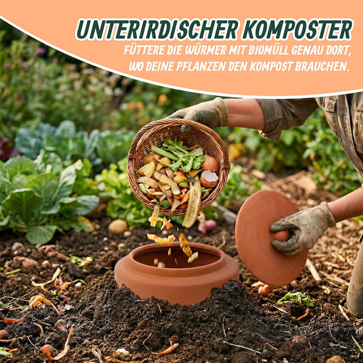 Relaxdays Wurmkomposter zum Eingraben, 3 L, Wurmturm für Küchenabfälle, Deckel, Komposter Garten &amp; B