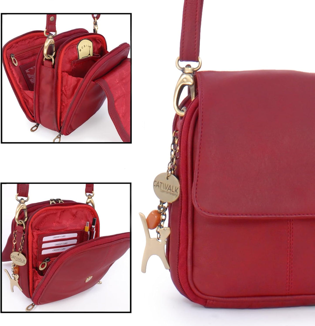Catwalk Collection Handbags - Leder - Organizer/Umhängetasche/Schultertasche - TEAGAN Rot, Rot
