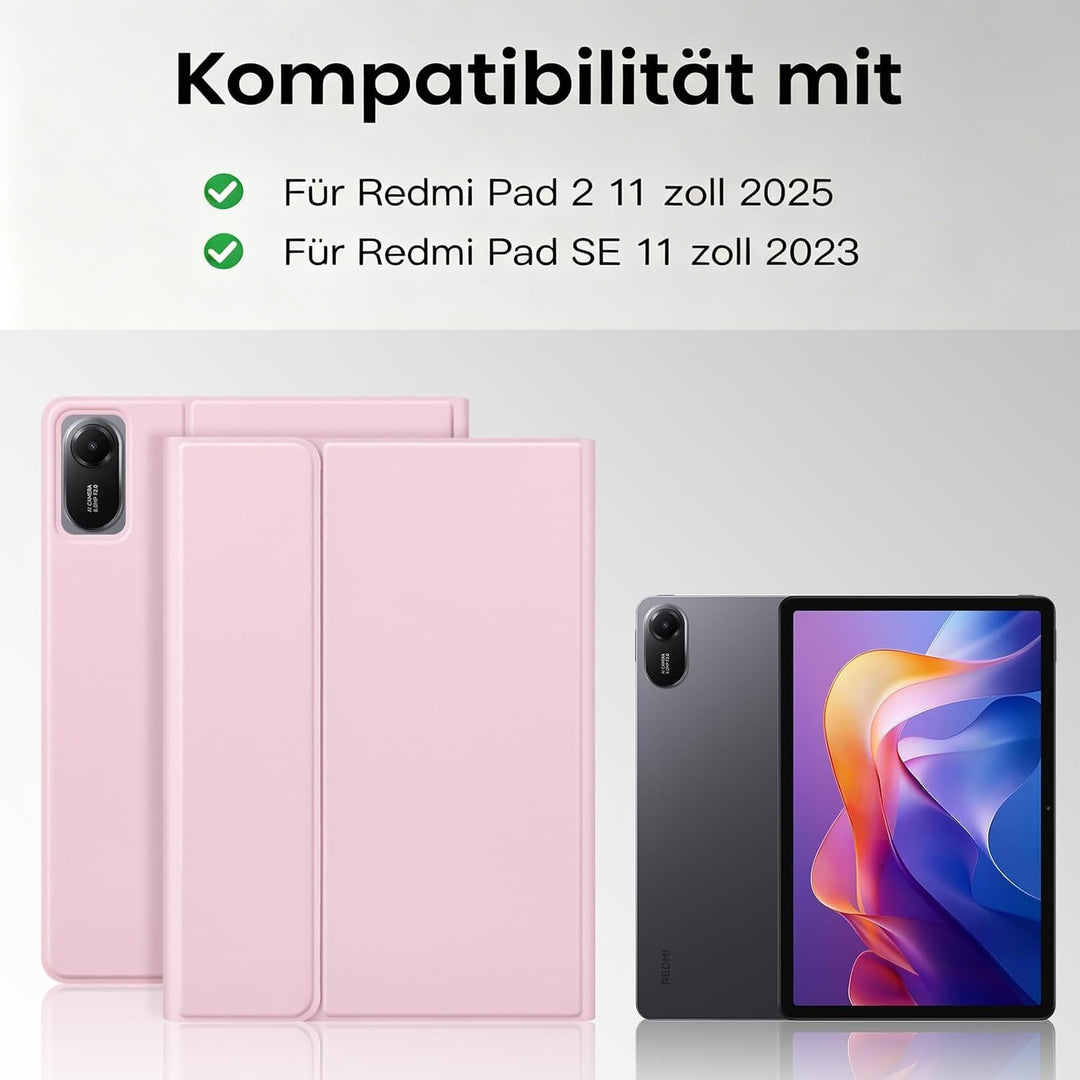 Tastatur hülle für Xiaomi Redmi Pad 2 11" 2025 &amp; Redmi Pad SE (Rosa) | Abnehmbare drahtlose Bluetoot