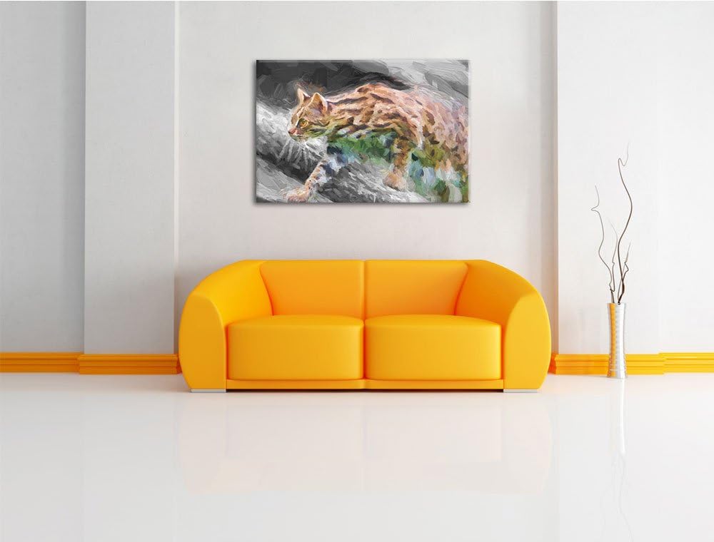 stolzierende kleine Marmorkatze schwarz/weiss Deluxe Format: 100x70 cm auf Leinwand, XXL riesige Bil
