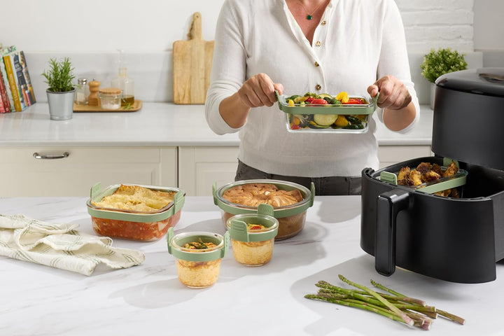 Lékué Rechteckige Körbe aus transparentem Glas für Air Fryer, 2 Stück, Rechteckige Körbe