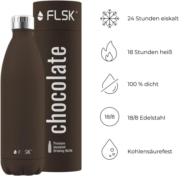 FLSK Trinkflasche – Premium Edelstahl Thermosflasche – 100% auslaufsicher & kohlensäuregeeignet – hä