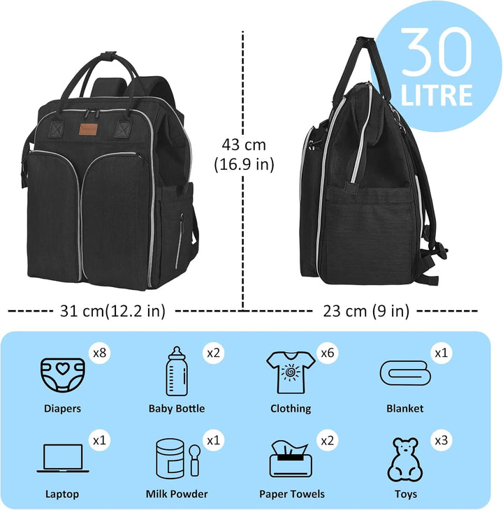 Gloppie Wickeltasche Rucksack Baby Wickelrucksack mit Tragbarer Wickelauflage und Kinderwagengurten,