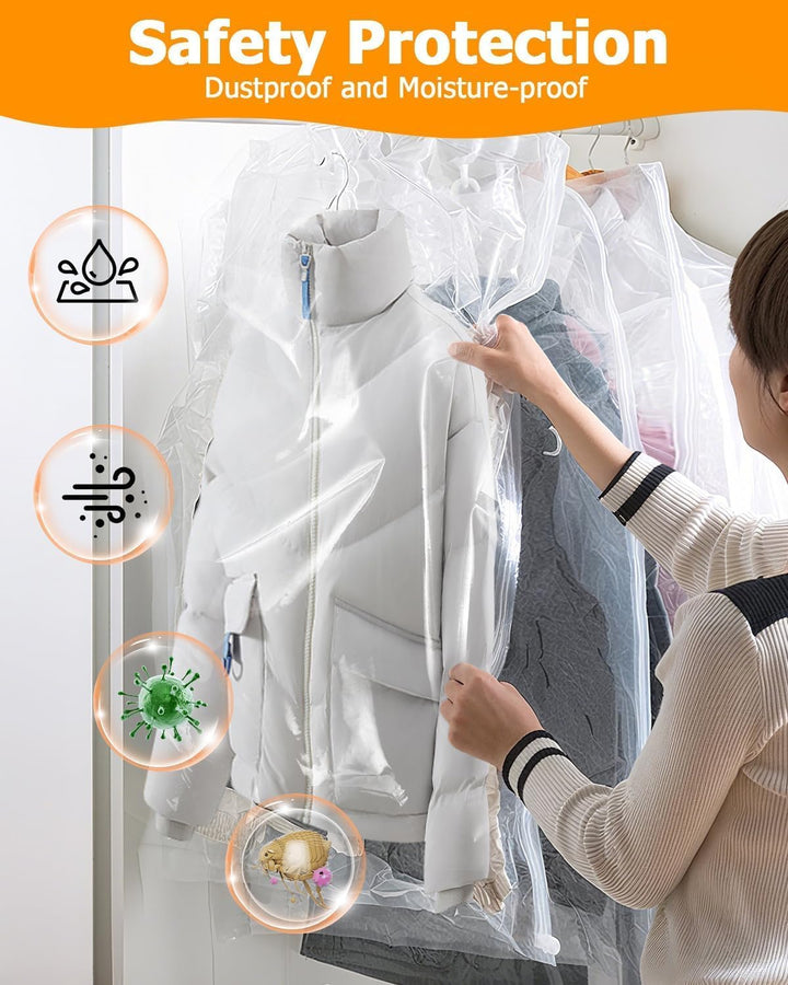 6 Hängend Vakuumbeutel für Kleidung, Vakuum Kleiderbeutel mit Kleiderhaken, Kleidung Platz Sparen fü