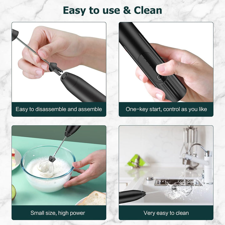 Milchaufschäumer Elektrisch Stab,USB Wiederaufladbar Milchschäumer, Melektrischer Schneebesen 3 Ein