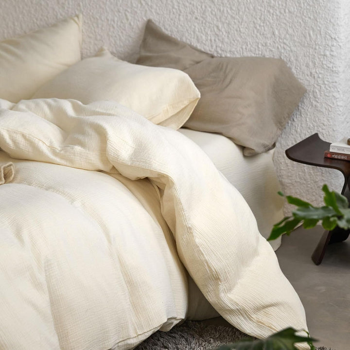 KEAYOO Musselin Bettwäsche 135x200 cm Beige mit einem Kissenbezug 80x80 cm aus 100% Baumwolle - Trau