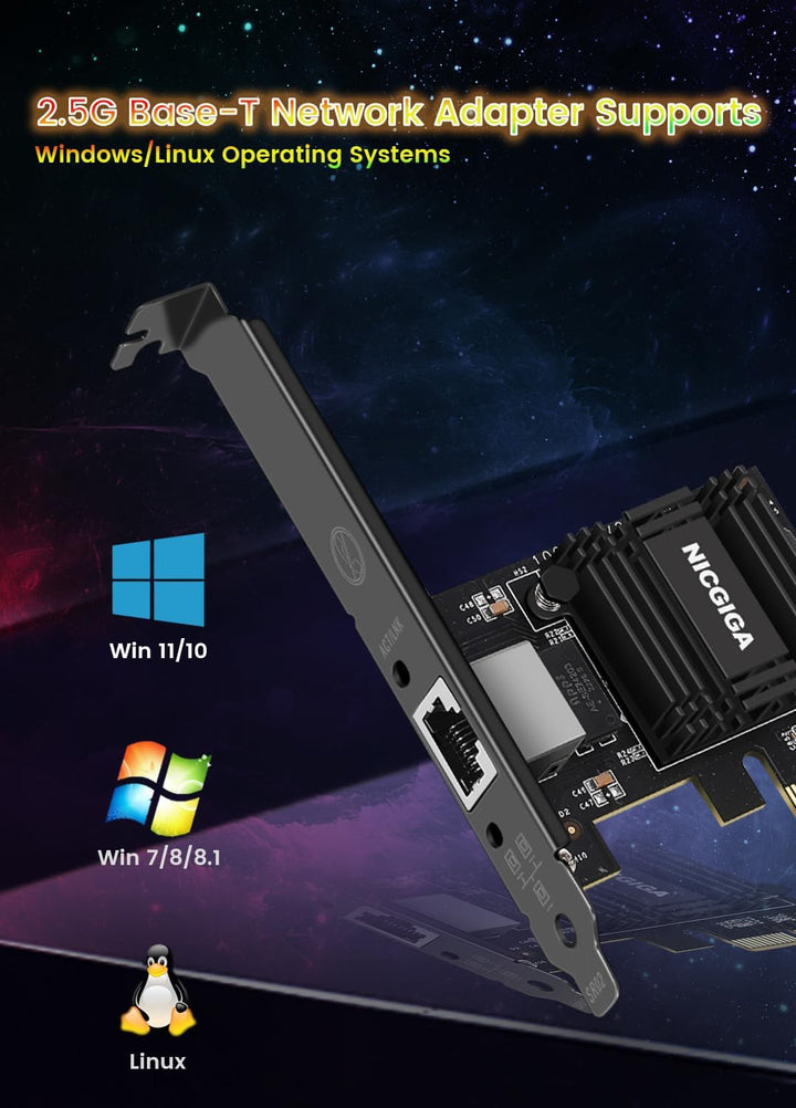 NICGIGA 2.5G Base-T PCIe Netzwerkadapter, Realtek RTL8125B 2.5Gbps/1Gbps/100Mbps PCI Express Gigabit
