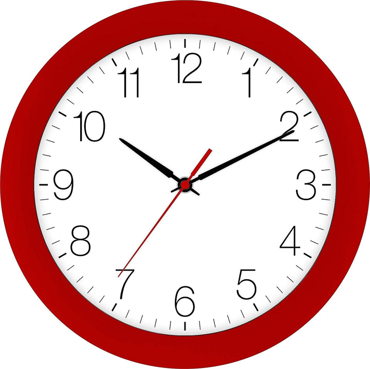 Eurotime Funkwanduhr, 30 cm, Rot, Kunststoffgehäuse, gewölbtes Echtglas, automatische Zeitein- und Z