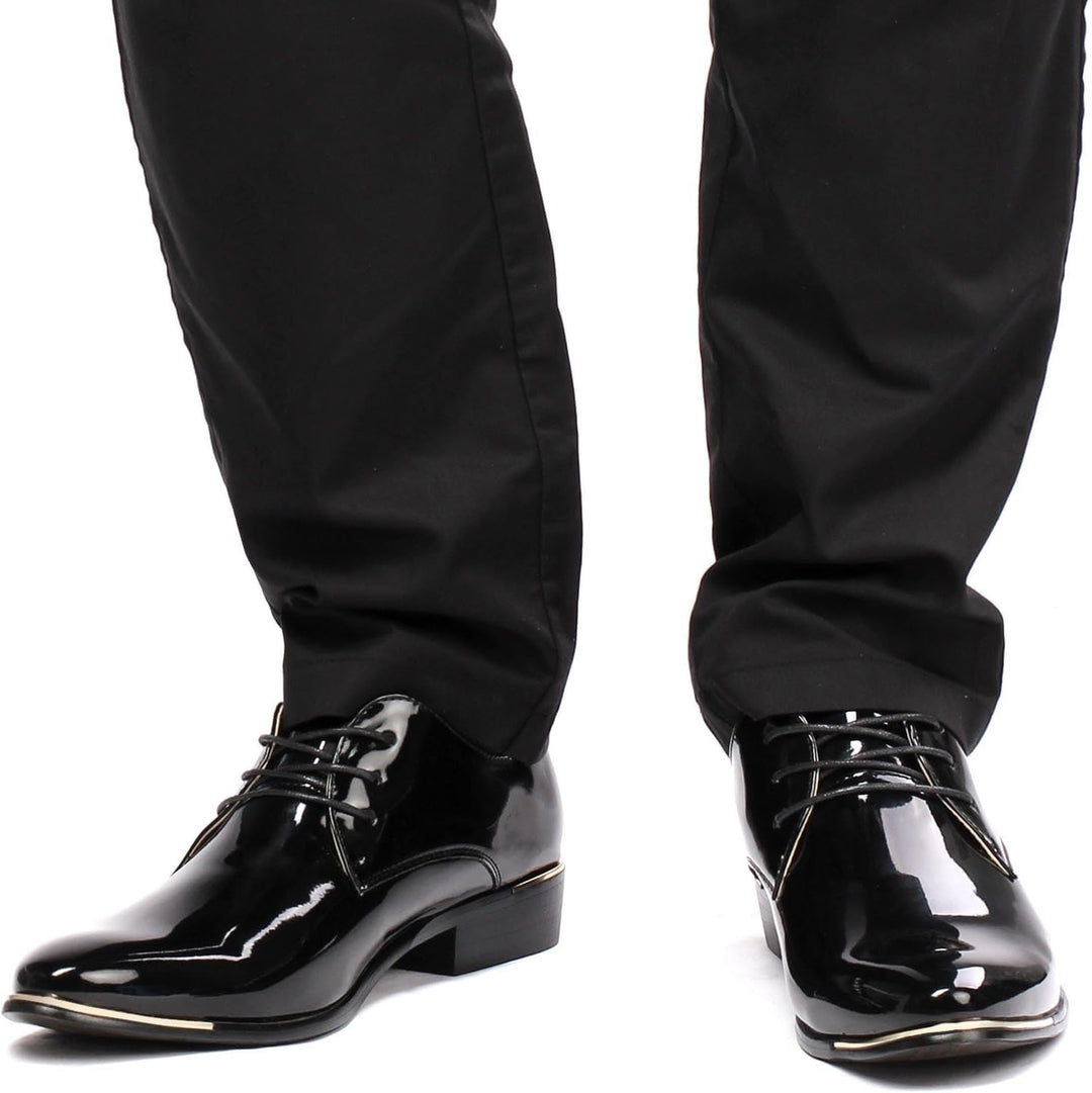 Herren Lederschuhe Lackschuhe Derby Schnürhalbschuhe Oxford Hochzeit Schuhe 38-48 41 EU Schwarz, 41