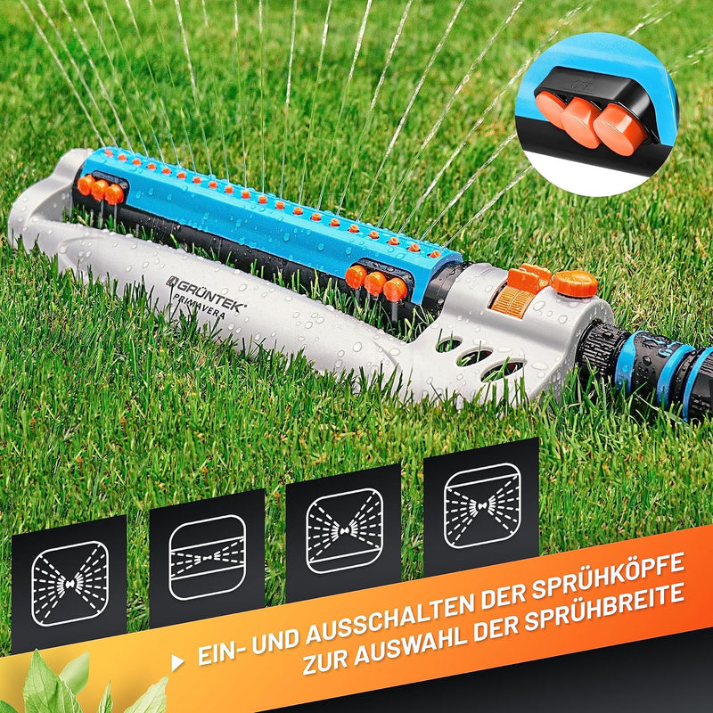 GRÜNTEK Rasensprenger bis 462 m2 für grosse Rasenflächen mit Turbo-Motor, Viereckregner Rasen-Sprink