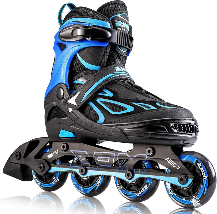 2PM SPORTS Verstellbar Inliner für Kinder, Leucht Inline Skates Rollschuhe für Damen/Herren Blau Lar