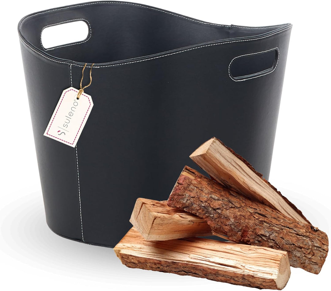 SULENO Holzkorb WEXFORD Brennholzkorb Kunstleder schwarz (L - 31,5 x 39,5 cm)