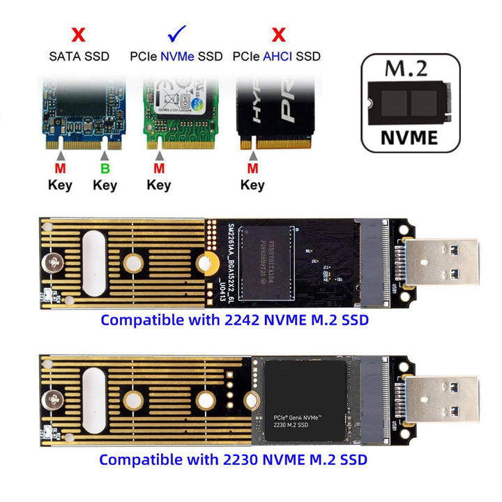 CY USB 3.0 auf NVME M-Key M.2 NGFF SSD Externer PCBA Konveter-Adapter mit Flash Disk Gehäuse, Schwar
