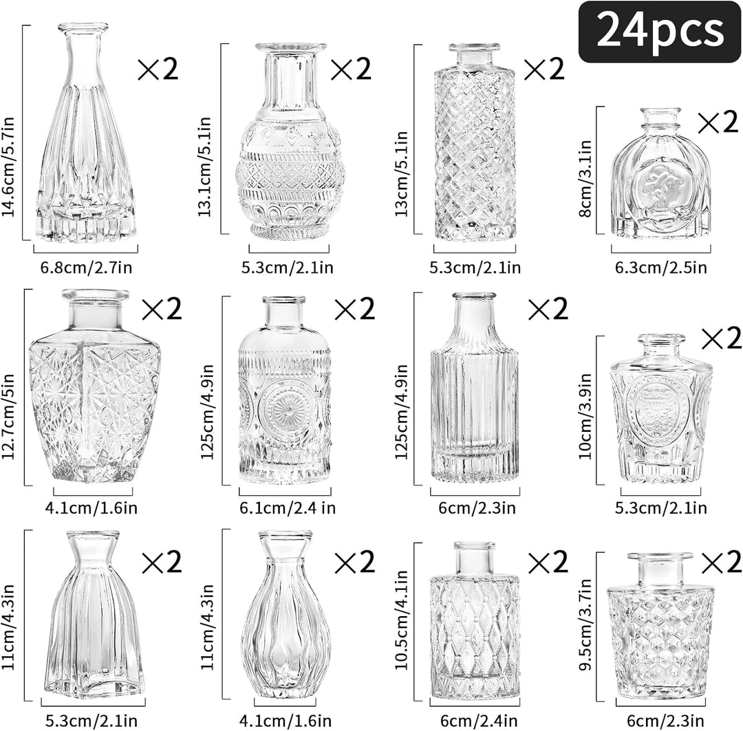 Kleine Glasvase Knospenvase Grosspackung Set mit 24 Mini-Vintage-Blumenflaschen Zarte Glasblumenvase