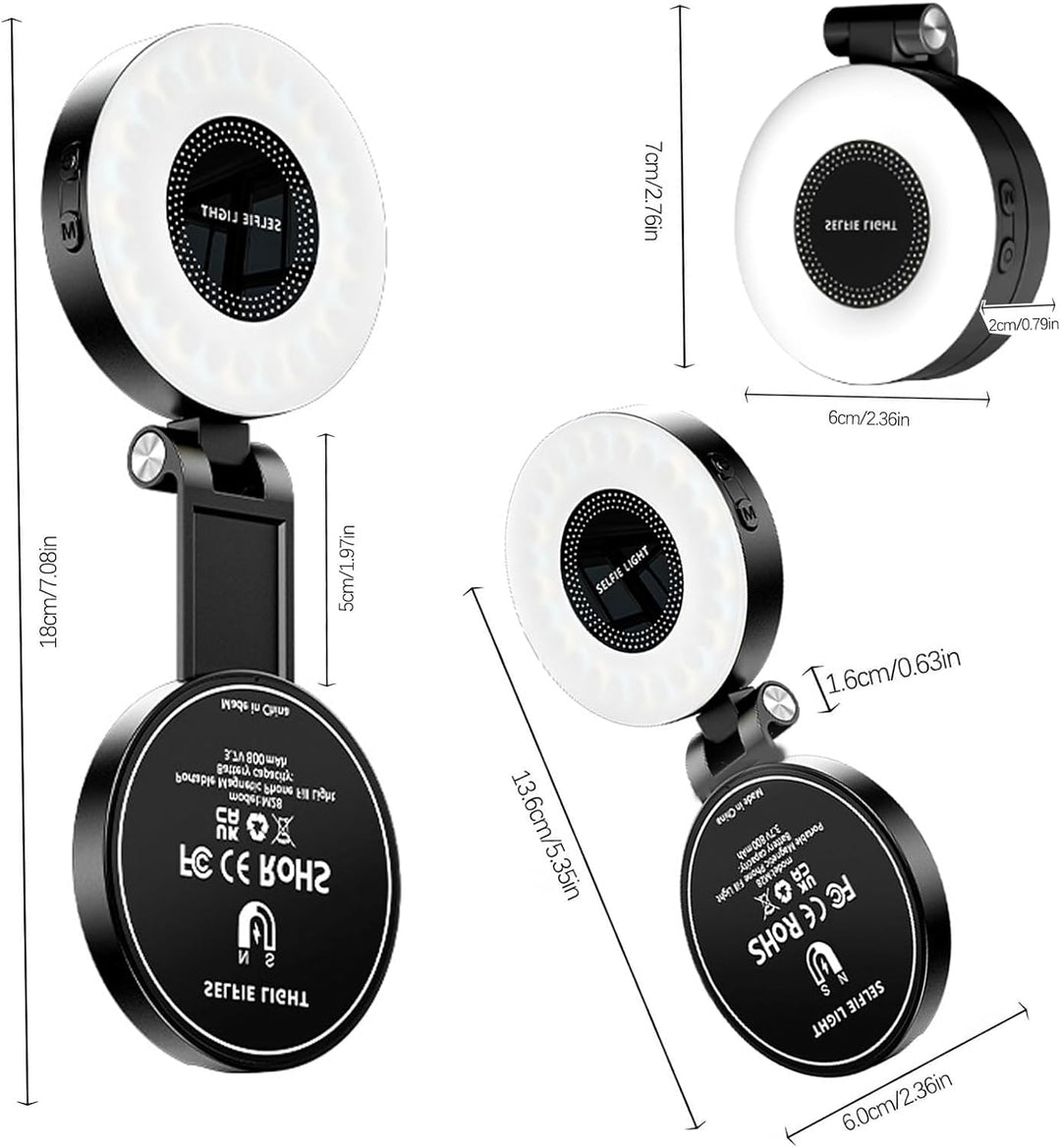Magnetisches Handy Ringlicht, Selfie Licht mit 3 Farbtemperaturen CRI95 360° 2500k-9000k, Videoleuch