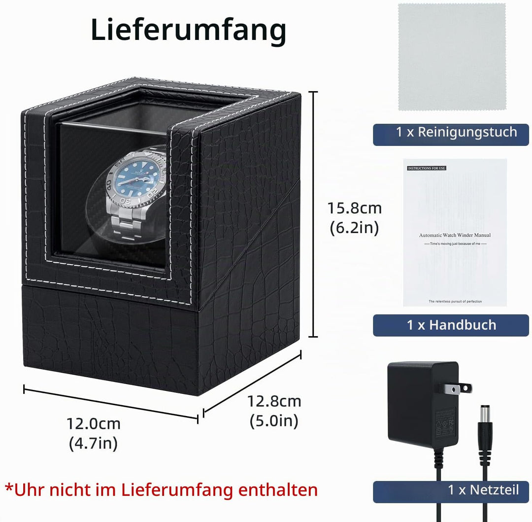 Mcbazel Uhrenbeweger für Automatikuhren, Uhrenbewegerbox PU Leder Karbonfaser Uhrengehäuse mit EU St