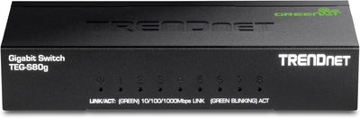 TRENDnet 8-Port Unverwalteter Gigabit GREENnet Desktop Metall Switch, Ethernet Splitter, Lüfterlos,