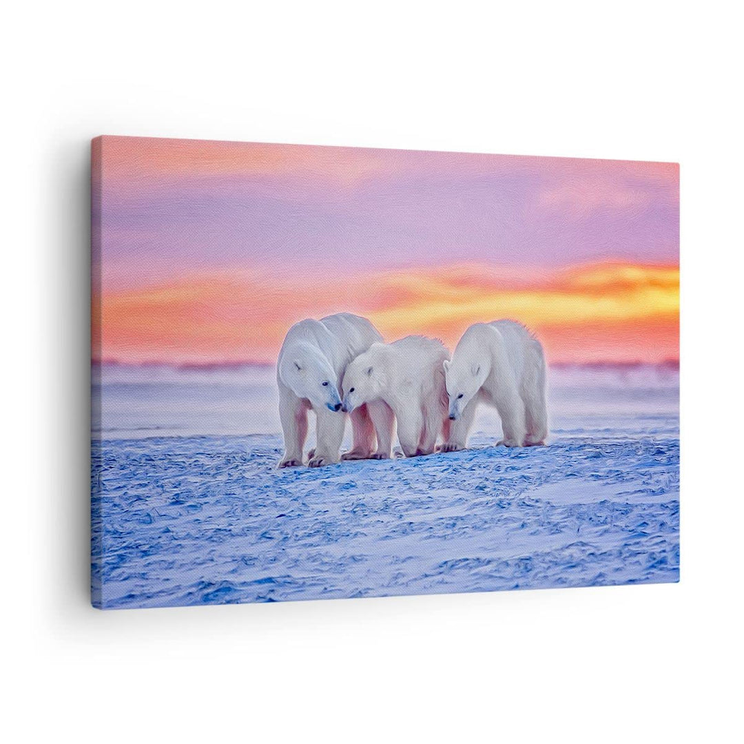 Bilder auf Leinwand Bären Winter Schnee Familie Leinwandbild 70x50cm Wandbilder Dekoration Wohnzimme