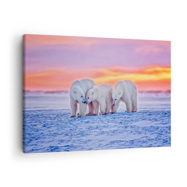 Bilder auf Leinwand Bären Winter Schnee Familie Leinwandbild 70x50cm Wandbilder Dekoration Wohnzimme