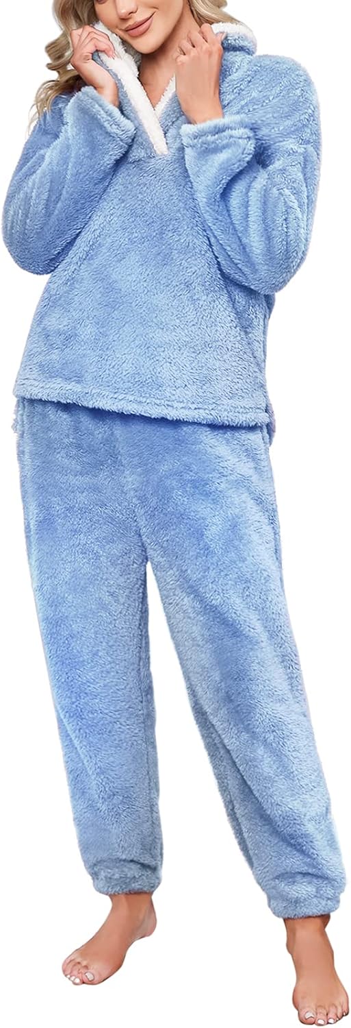 Niwicee Schlafanzug Damen Lang Pyjama Damen 2-Set, Hausanzug Damen Kuschelig Weich Nachtwäsche Sleep