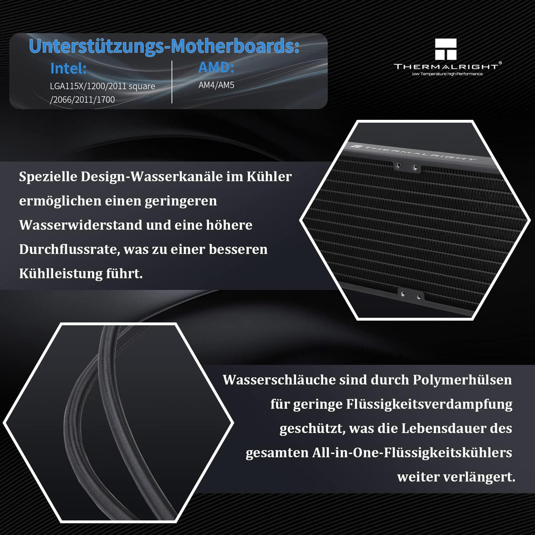 Thermalright Frozen Prism 240 Schwarz ARGB CPU Wasserkühler mit zwei PWM-Lüftern, Wasserpumpe Drehza