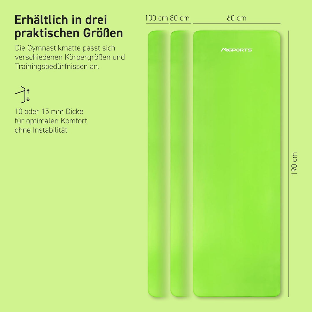 MSPORTS Gymnastikmatte Premium inkl. Tragegurt + Übungsposter + Workout App I Hautfreundliche Fitnes