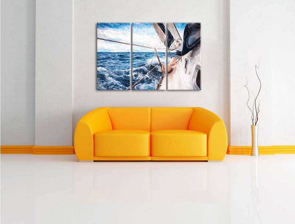 Pixxprint Die weissen Segel der Yacht Kunst als Leinwandbild/Grösse: 3 Teilig (120x80 cm) cm/Wandbil