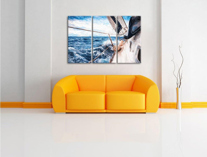 Pixxprint Die weissen Segel der Yacht Kunst als Leinwandbild/Grösse: 3 Teilig (120x80 cm) cm/Wandbil