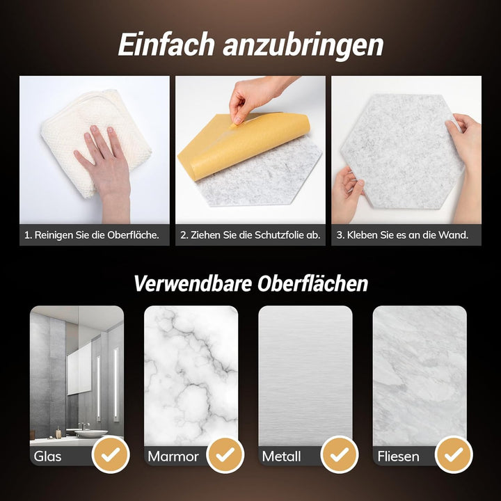 Hexagon Schalldämmung selbstklebend 36 Stücke, TONOR Schallabsorber Schallschutz mit Hochdichte Wand