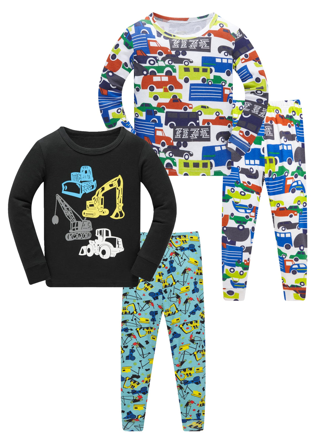 Jungen Pyjama Langarm 4-teilig Kleine Kinder Nachtwäsche Schlafanzug Set 2-14 Jahre 4p-digger Autos