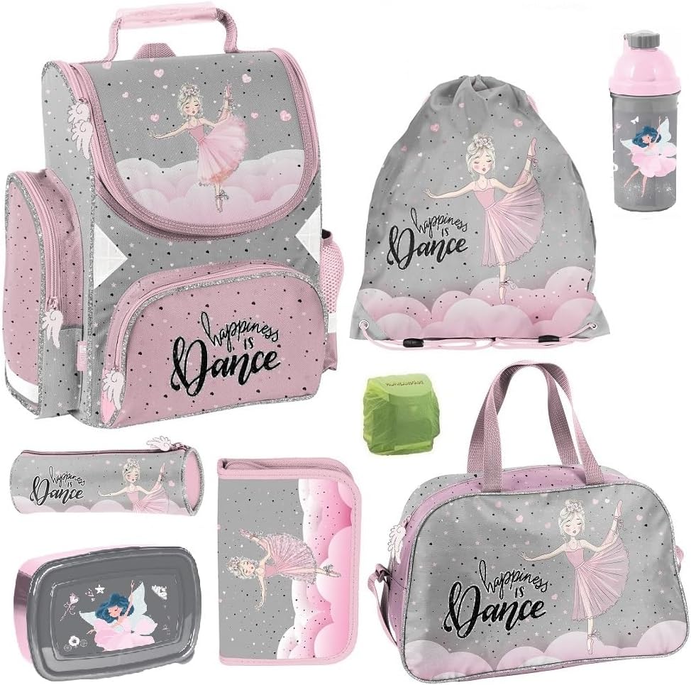 Familando Ballerina Mädchen Schulranzen-Set 6 TLG | Ranzen 1. Klasse | Schultasche mit Sportbeutel,