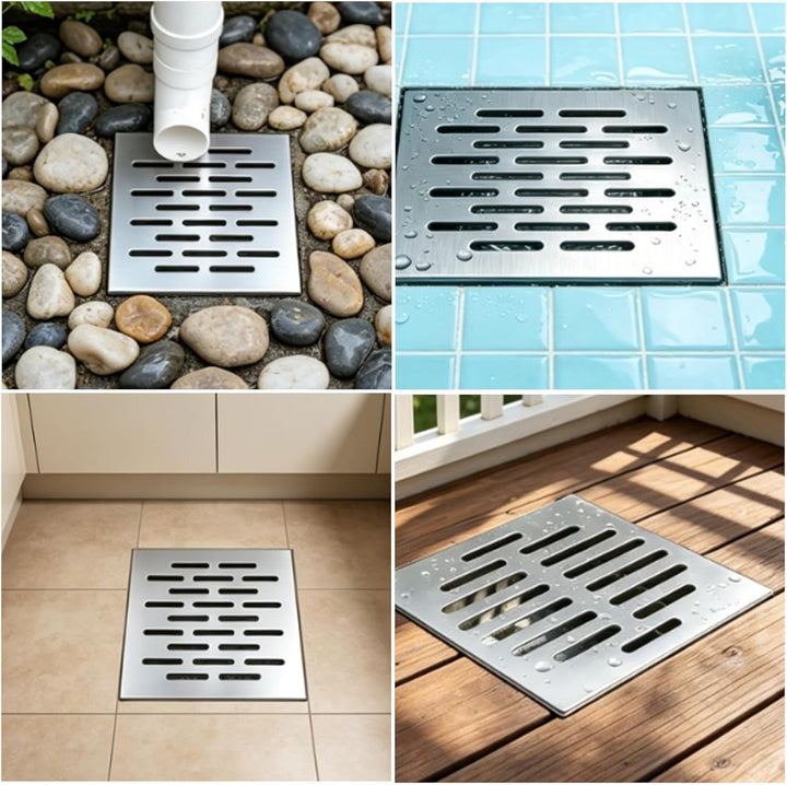 Edelstahl Bodenablauf 200x200x20MM, Duschablauf Abdeckung mit Geruchsverschluss, Schneller Wasserabl