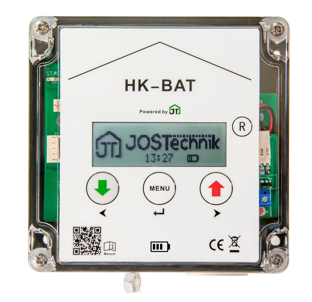 JOSTechnik Klappensteller für Hühnerklappen Batteriebetrieb HK-BAT + Steuerung für Anlocklicht